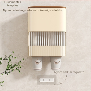 Falra szerelhető műanyag pohár tartó egyszer használatos poharakhoz — lyukasztás nélküli, modern egyszerű stílus