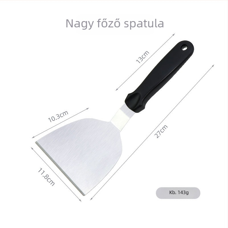 Rozsdamentes acélból készült konyhai lapát, tapadásmentes felülettel, csúszásmentes, magas hőmérsékletnek ellenálló, égési védelem, műanyag markolattal