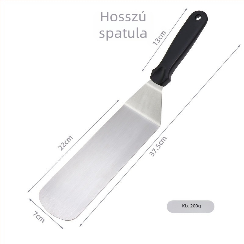 Rozsdamentes acélból készült konyhai lapát, tapadásmentes felülettel, csúszásmentes, magas hőmérsékletnek ellenálló, égési védelem, műanyag markolattal
