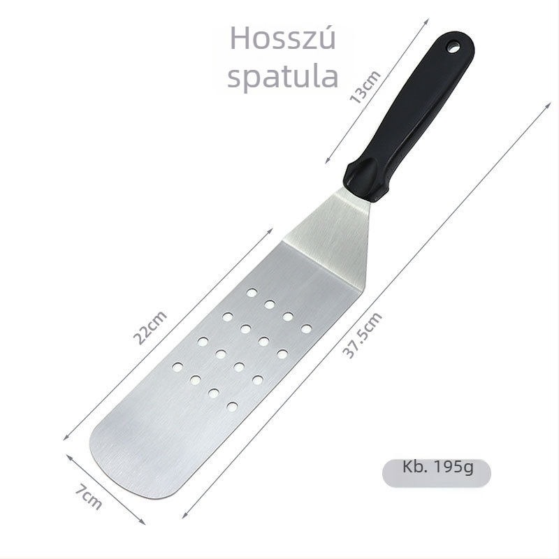 Rozsdamentes acélból készült konyhai lapát, tapadásmentes felülettel, csúszásmentes, magas hőmérsékletnek ellenálló, égési védelem, műanyag markolattal