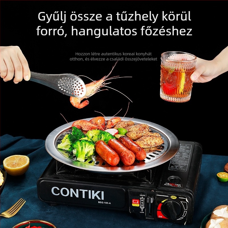 Kültéri rozsdamentes acél elektromos kerámia tűzhely kör grilllemezzel, 304 rozsdamentes acél, elektroplating, 520 g, csúszásmentes felület