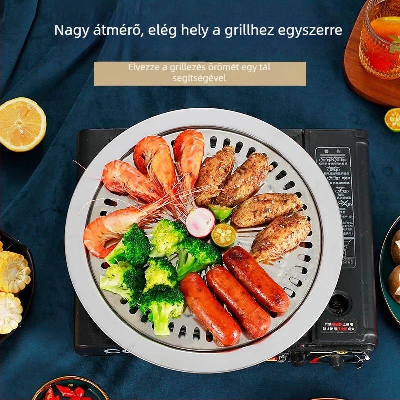 Kültéri rozsdamentes acél elektromos kerámia tűzhely kör grilllemezzel, 304 rozsdamentes acél, elektroplating, 520 g, csúszásmentes felület