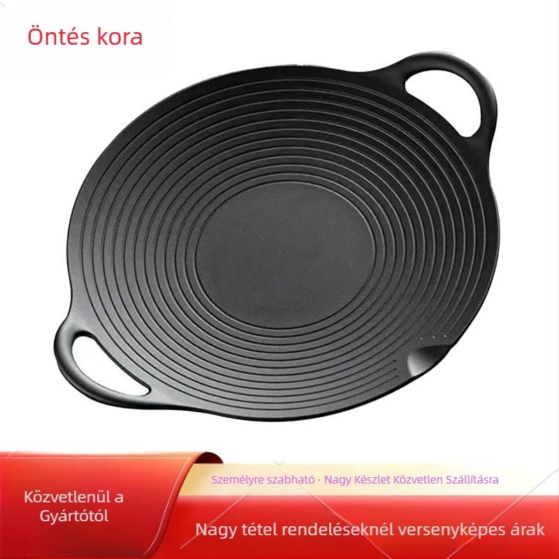Öntöttvas serpenyő a sütéshez — koreai stílus, bevonat nélküli, 1 cm mélység, többétegű aljzat, univerzális tűzhelyekhez