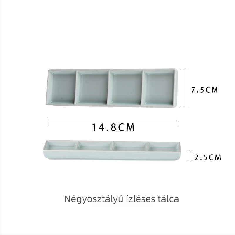 Kerámia szósz tál több rekesszel, szabálytalan alakú, aláglazúros felülettel, mikrohullámú sütőben használható, nemzeti divat stílusában.