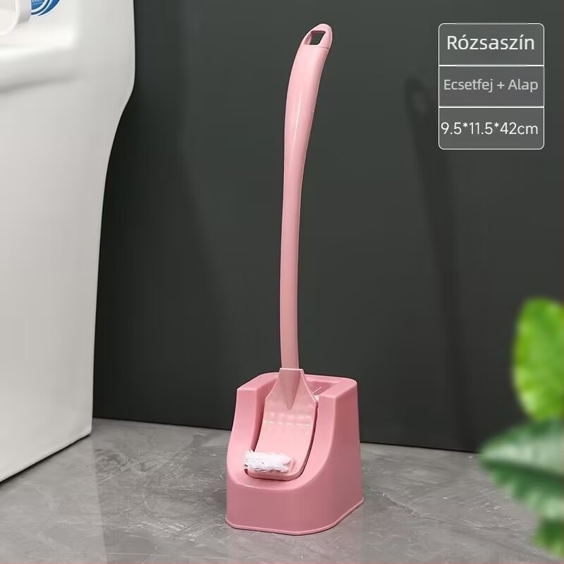 Hosszú nyelű WC-kefe készlet tartóval, műanyag WC-kefe a vécé tisztításához