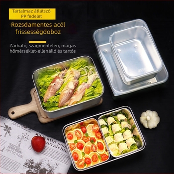 304 rozsdamentes acél négyszögletes tiramisu-forma fedővel, ebédes doboz tároláshoz, kapacitás 1-2 L