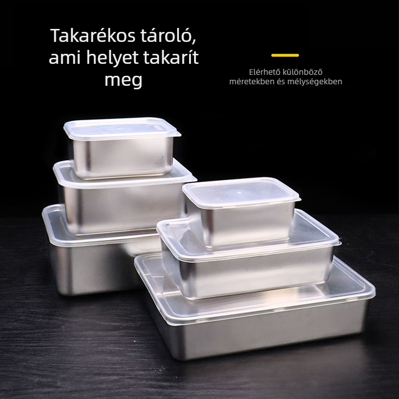 304 rozsdamentes acél négyszögletes tiramisu-forma fedővel, ebédes doboz tároláshoz, kapacitás 1-2 L
