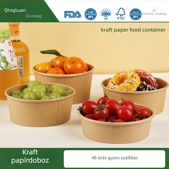 Kraft papír egyszer használatos tál, kör alakú papír ebédes doboz, rizs tál, instant tészta tál, piknik doboz, gyümölcs doboz