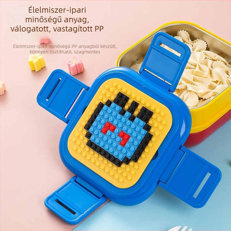 304 rozsdamentes acél ebédes doboz, négyszögletes, kétszintes, mikrohullámú sütőben használható, élelmiszer-minőségű, légmentesen záró