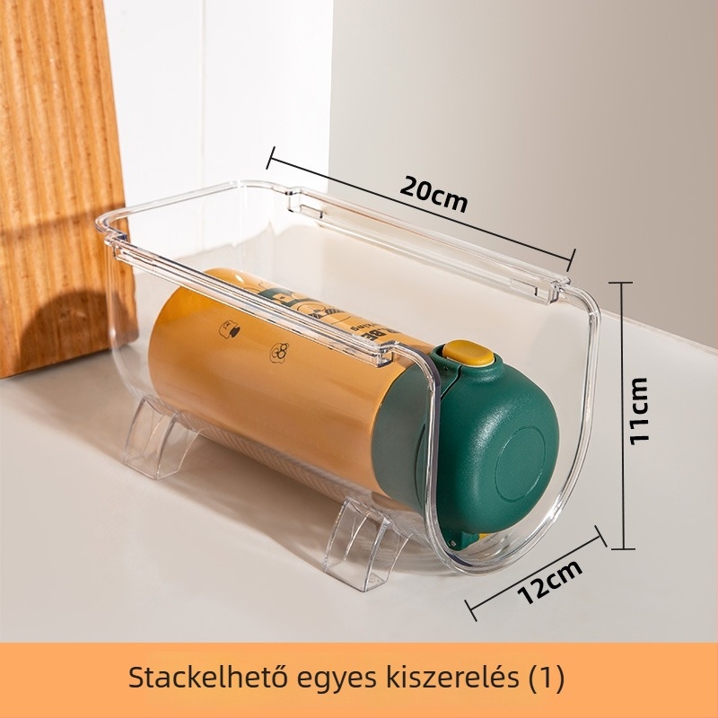 Everett műanyag pohártartó — többszintes asztali polc, szerelés fúrás nélkül, stackelhető és porvédett tároló, modern egyszerű stílus