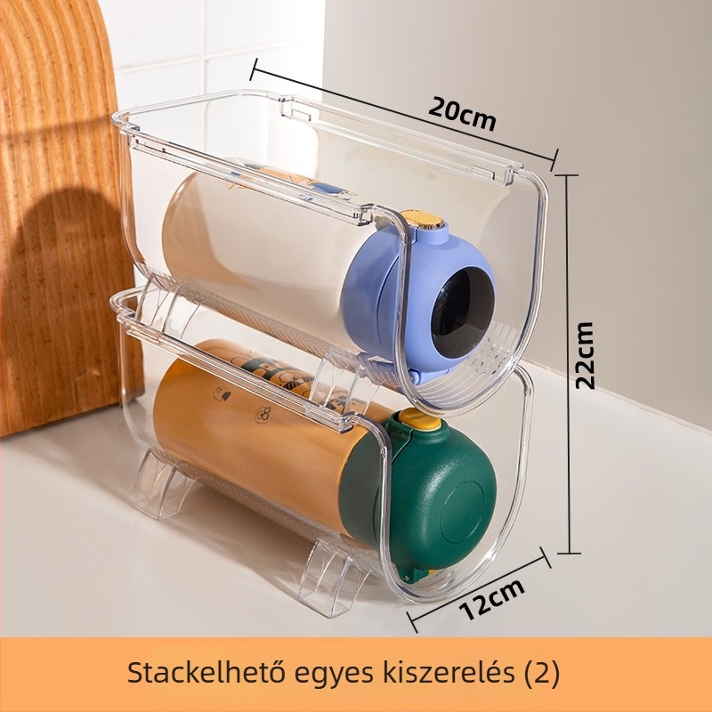 Everett műanyag pohártartó — többszintes asztali polc, szerelés fúrás nélkül, stackelhető és porvédett tároló, modern egyszerű stílus