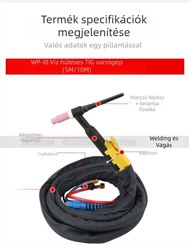 WP-26 Argon ívhegesztő pisztoly, gázhűtéses, 10 m, Ø6 mm, 220 V, Welding Sen