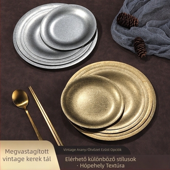 Rozsdamentes acélból készült kerek tál, retro ipari stílus, logónyomtatás elérhető, testreszabás lehetséges