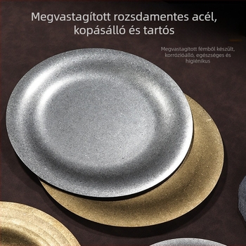 Rozsdamentes acélból készült kerek tál, retro ipari stílus, logónyomtatás elérhető, testreszabás lehetséges