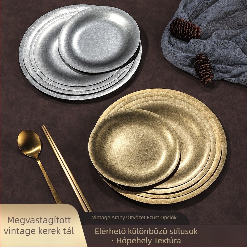 Rozsdamentes acélból készült kerek tál, retro ipari stílus, logónyomtatás elérhető, testreszabás lehetséges