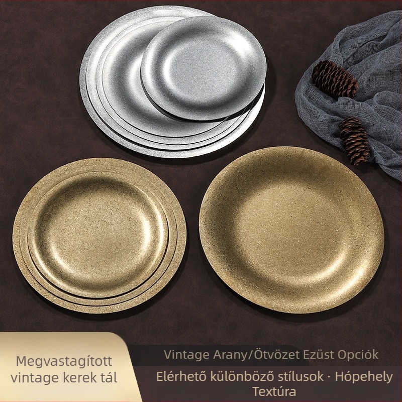 Rozsdamentes acélból készült kerek tál, retro ipari stílus, logónyomtatás elérhető, testreszabás lehetséges