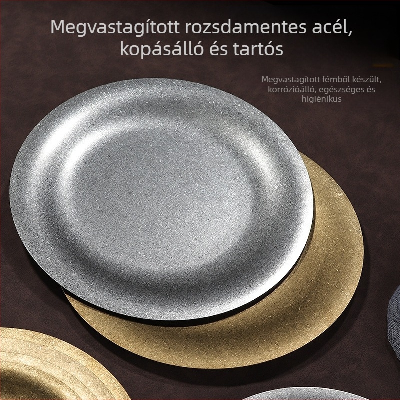 Rozsdamentes acélból készült kerek tál, retro ipari stílus, logónyomtatás elérhető, testreszabás lehetséges