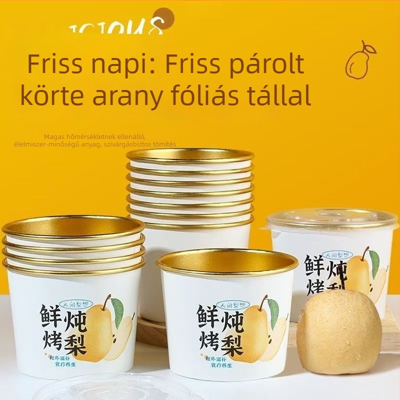 Egyszer használatos papírtál körtés leveshez, kör alakú, biodegradálható, nem mikróhullámú sütőben használható