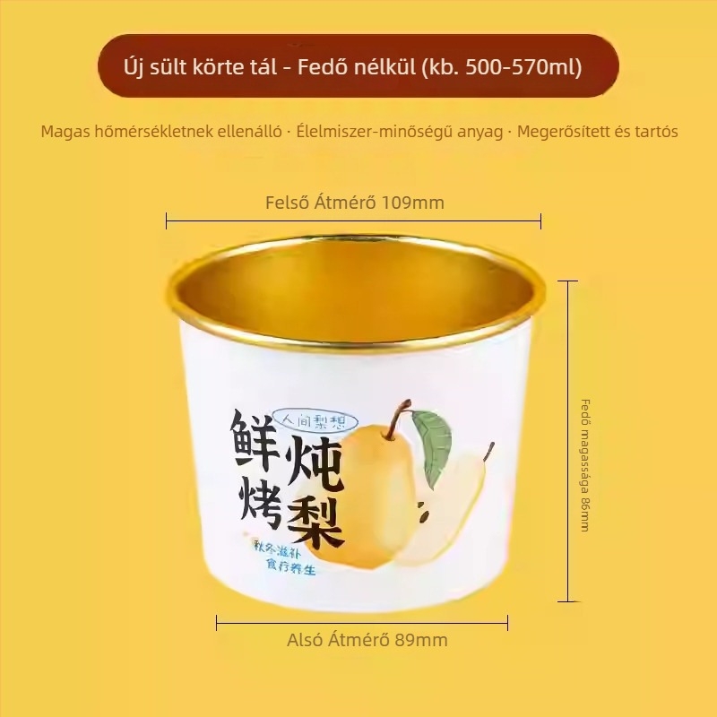 Egyszer használatos papírtál körtés leveshez, kör alakú, biodegradálható, nem mikróhullámú sütőben használható