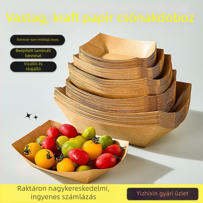 Vastag kraftpapír, egyszer használatos olajálló tál ételhez, hasábburgonyához, nassokhoz, sült csirkéhez és barbecue csomagoláshoz