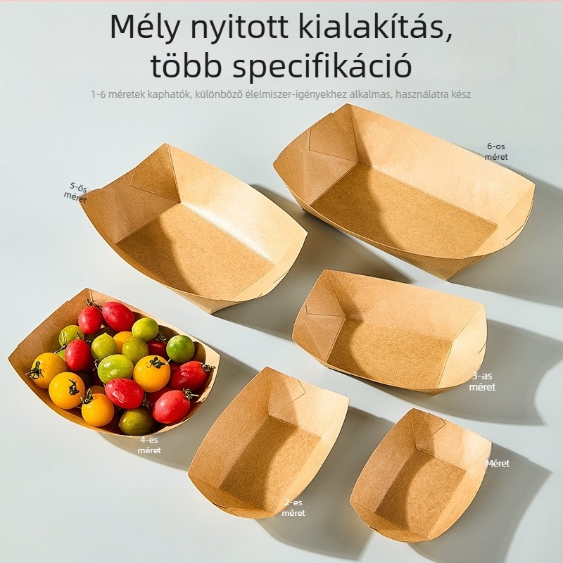 Vastag kraftpapír, egyszer használatos olajálló tál ételhez, hasábburgonyához, nassokhoz, sült csirkéhez és barbecue csomagoláshoz