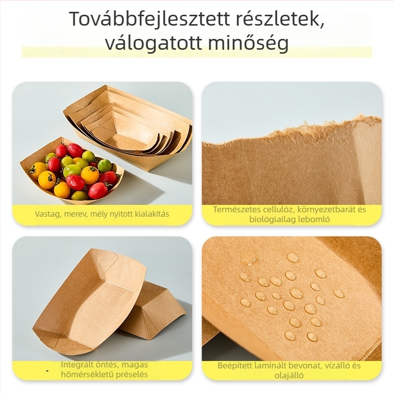 Vastag kraftpapír, egyszer használatos olajálló tál ételhez, hasábburgonyához, nassokhoz, sült csirkéhez és barbecue csomagoláshoz