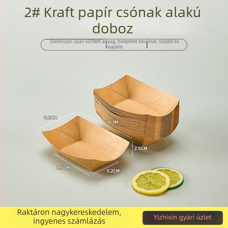 Vastag kraftpapír, egyszer használatos olajálló tál ételhez, hasábburgonyához, nassokhoz, sült csirkéhez és barbecue csomagoláshoz