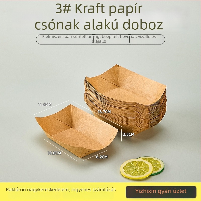 Vastag kraftpapír, egyszer használatos olajálló tál ételhez, hasábburgonyához, nassokhoz, sült csirkéhez és barbecue csomagoláshoz
