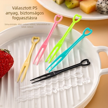 Egyszer használatos gyümölcs villa PS műanyagból, egyedi csomagolású, 100–200 db/csomag, mikrohullámú sütőben használható, 0,55 g/darab