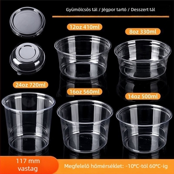 Egyszer használatos tejes tea csomagoló tál fedővel, PET anyagból, logóval ellátott, testreszabható, mikrohullámú sütőben használható, 1000 darab csomagolásban