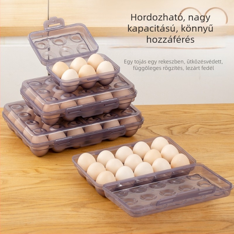 Kempingezéshez hordozható tojás tároló doboz – műanyag, japán stílusú, rekeszekkel
