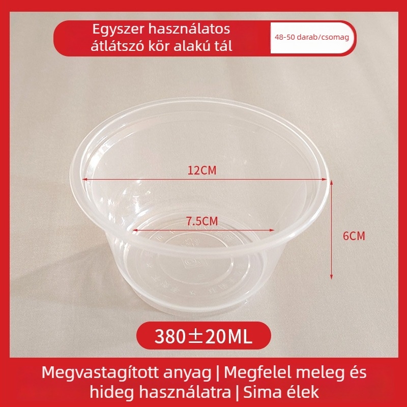 Egyszer használatos műanyag kör alakú tál kiszállításra, fedéllel, 300–1000 ml kapacitás, standard vastagság