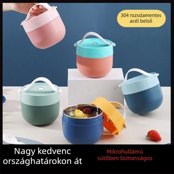 MIXIE 304 rozsdamentes acél reggeliző pohár, mikrohullámú sütőben használható, kerek, 501-800 ml, leveses tál
