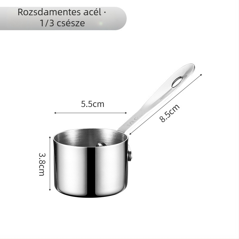 304 rozsdamentes acél mártásos pohár hosszú fogantyúval, kör alakú, elektroplakolt felület, több mintázat, egyedi logó lehetőség