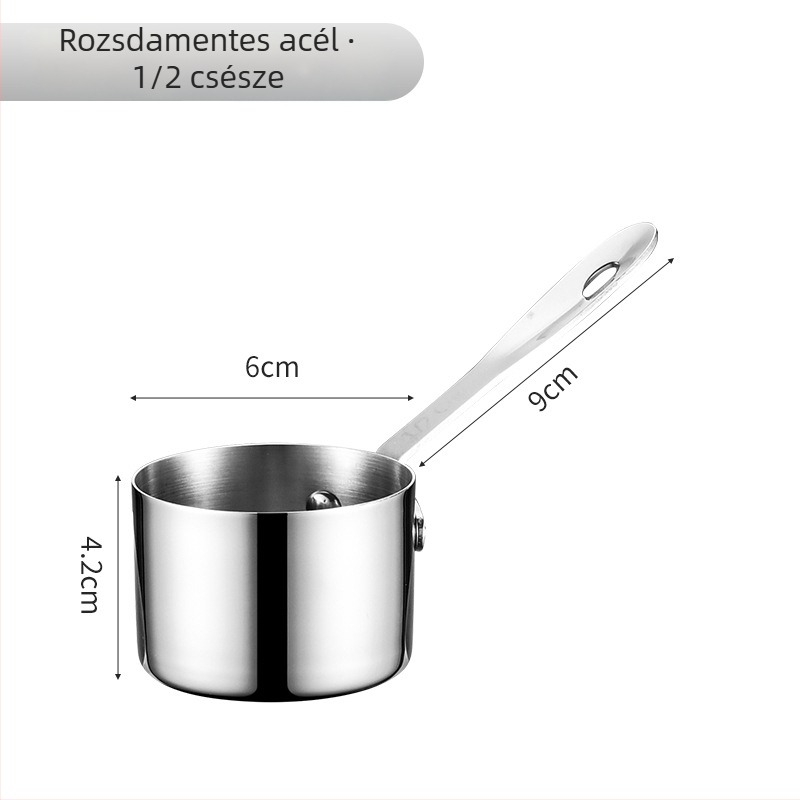 304 rozsdamentes acél mártásos pohár hosszú fogantyúval, kör alakú, elektroplakolt felület, több mintázat, egyedi logó lehetőség