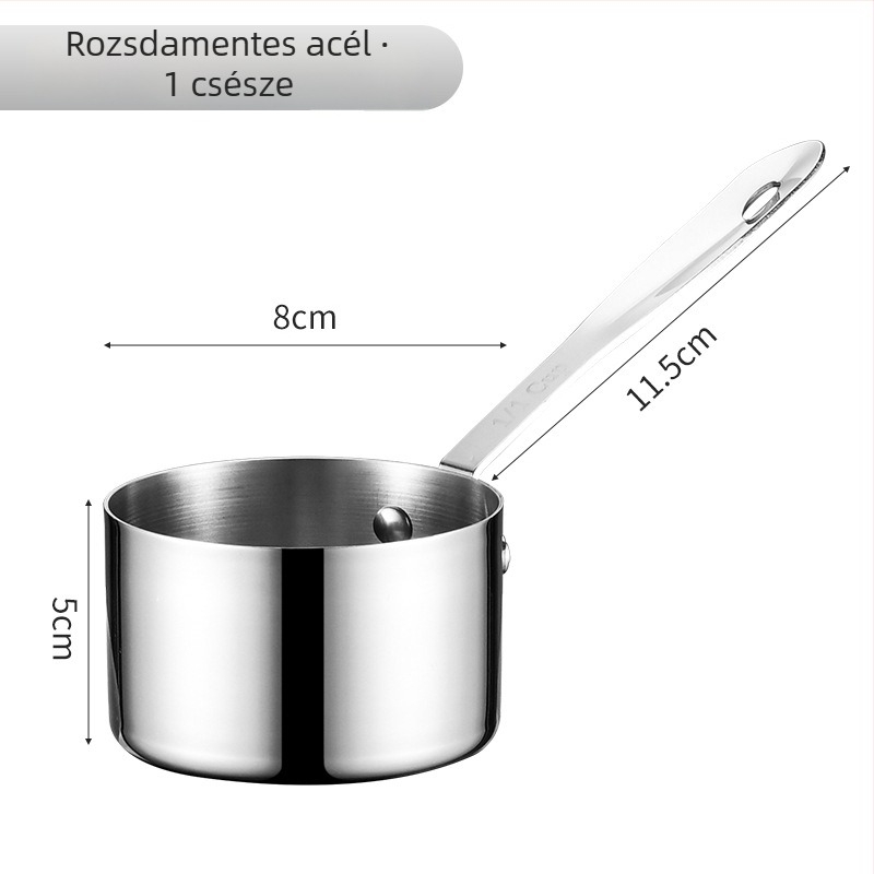 304 rozsdamentes acél mártásos pohár hosszú fogantyúval, kör alakú, elektroplakolt felület, több mintázat, egyedi logó lehetőség