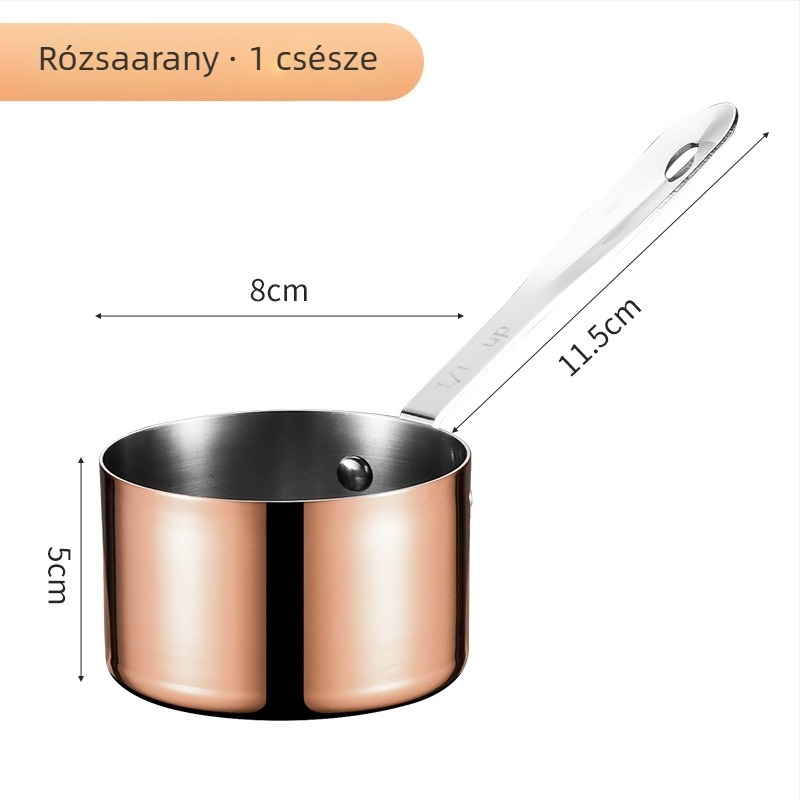 304 rozsdamentes acél mártásos pohár hosszú fogantyúval, kör alakú, elektroplakolt felület, több mintázat, egyedi logó lehetőség