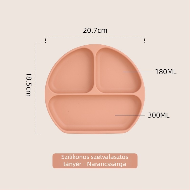 Baba étkezőtál szívóval, élelmiszer-minőségű szilikonból, osztott tál három rekesszel, tejpor három rekeszes doboz, 1 db, minimalist dizájn