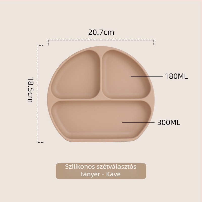 Baba étkezőtál szívóval, élelmiszer-minőségű szilikonból, osztott tál három rekesszel, tejpor három rekeszes doboz, 1 db, minimalist dizájn