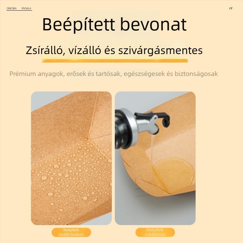 Személyre szabott egyszer használatos kraftpapír snack hajó doboz, nyitott felső résszel, olajálló kivitel, hasábburgonya és csirkés popcorn doboz
