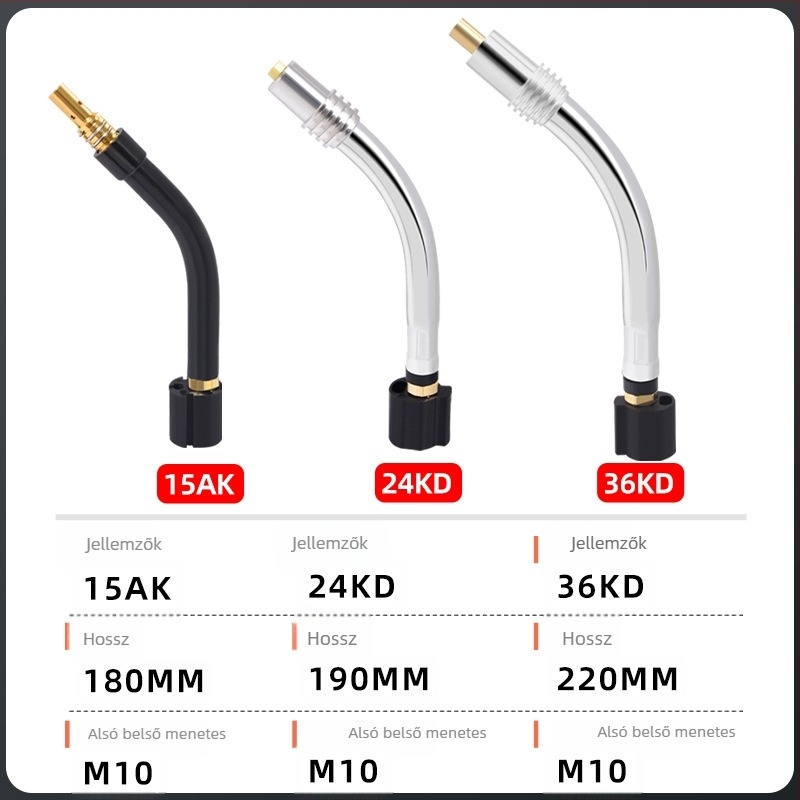 Gázzal védett hegesztőpisztoly könyökcsatlakozó, vastagított gooseneck, modell 15AK24KD36KD, márka Ouhu, alias Binzier Second Guarantee Welding Grab Bend