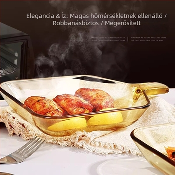 Mikrohullámú sütőbe tehető üvegtál fogantyúval, magas bóroszilát üveg, modern minimalista stílus