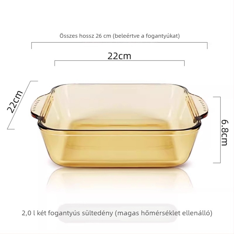 Mikrohullámú sütőbe tehető üvegtál fogantyúval, magas bóroszilát üveg, modern minimalista stílus