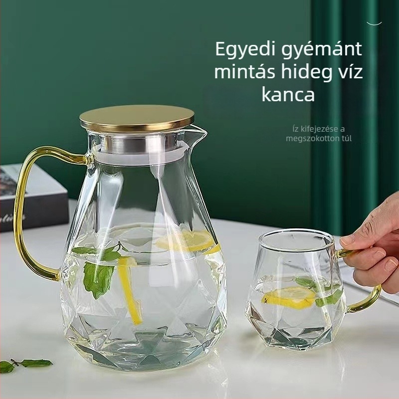 Hideg víz üvegkészlet poharakkal — modern minimalizmus, kalapolt textúra, alkalmas gyümölcsléhez, tejhez, teához és hideg vízhez, ajándék