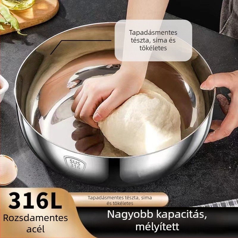 6 literes rozsdamentes acél tál készlet fedővel – tészta dagasztó tál, sütő tál, konyhai mosó- és leveses tál