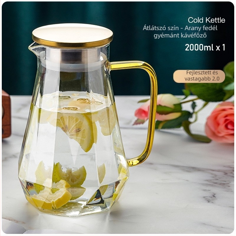 Otthoni boroszilikát üvegből készült teáskészlet – Gyémánt mintázat, modern minimalist stílus, Magas hőállóságú üveg, Hideg vízhez