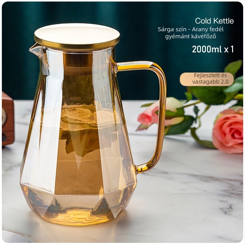 Otthoni boroszilikát üvegből készült teáskészlet – Gyémánt mintázat, modern minimalist stílus, Magas hőállóságú üveg, Hideg vízhez