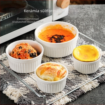 Porcelán sütemény- és pudingtál szufléhez, kör alakú, modern minimalist stílus, mikrohullámú sütőben használható