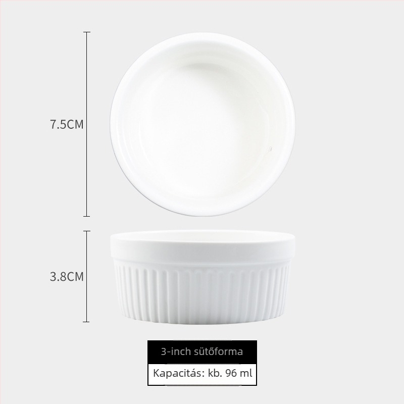 Porcelán sütemény- és pudingtál szufléhez, kör alakú, modern minimalist stílus, mikrohullámú sütőben használható