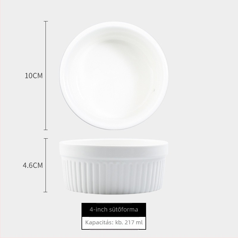 Porcelán sütemény- és pudingtál szufléhez, kör alakú, modern minimalist stílus, mikrohullámú sütőben használható